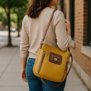 Fratelli Rossetti Yellow and Brown Crossbody Bag with Structured Design
